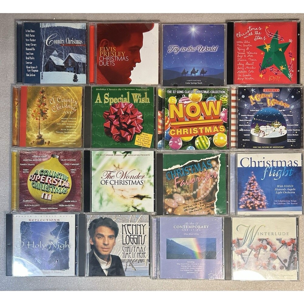 16 Christmas CDs -Elvis, Kenny Loggins, Contemporary Christain, Country ++EUC